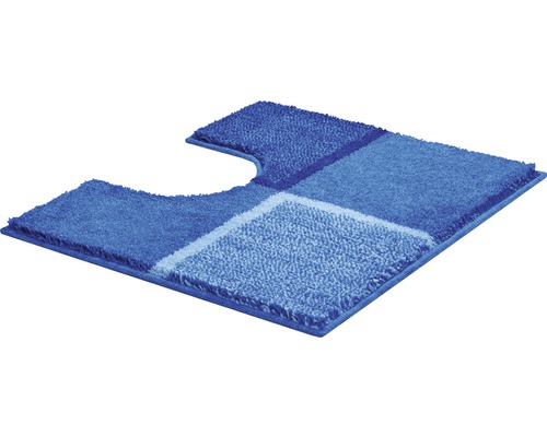 Blaue WC-Vorlegematte mit rechteckigem Ausschnitt