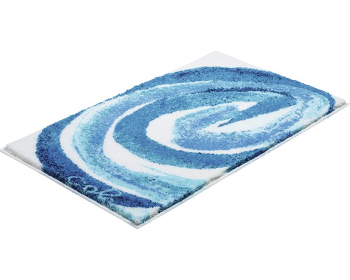 Badteppich mit blauem Wirbelmuster