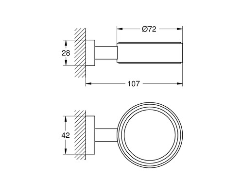 Technische Zeichnung eines Handtuchrings mit Maßangaben