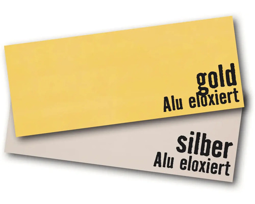 Muster von eloxiertem Aluminium in Gold und Silber