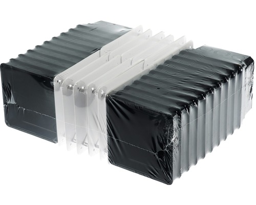 Verpackung mit schwarzen Pflanzkästen mit transparenten Halterungen