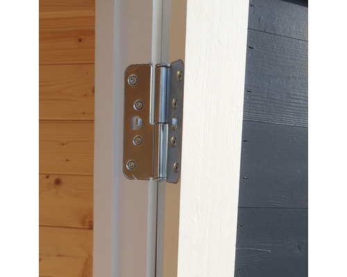 Türscharnier aus Metall an einer Holztür befestigt