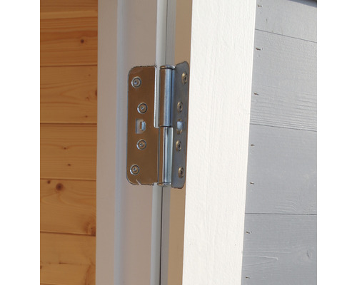 Türscharnier aus Metall an einer Holztür