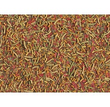 Nahaufnahme von Flockenfutter und Futtersticks für Fische
