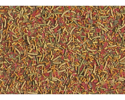 Nahaufnahme von Flockenfutter und Futtersticks für Fische