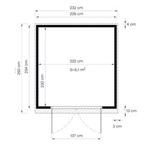 Grundriss mit Maßangaben: 232 cm x 250 cm