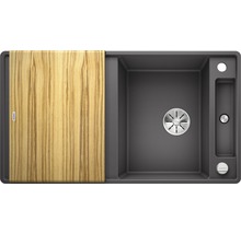 Flächenbündige Spüle Blanco Axia III 5 S-F 500x905 mm mit Esche-Compound-Brückenschneidbrett felsgrau