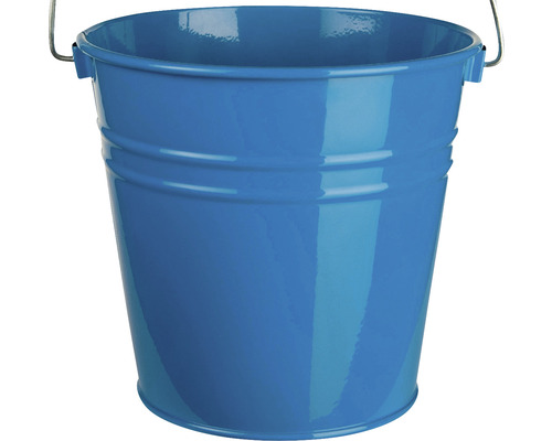 Blauer Metalleimer mit Tragegriff
