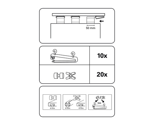 Installationshinweise für Gardinenzubehör mit Mengenangaben