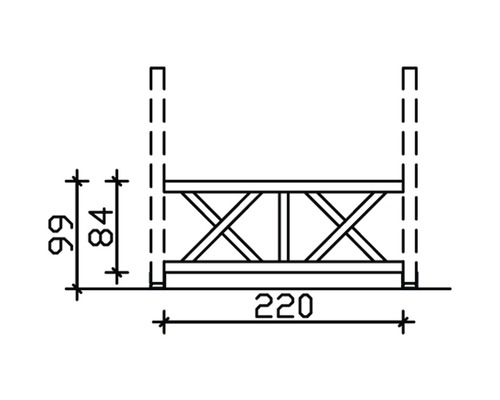 Technische Zeichnung eines Holzrahmens mit den Maßen 99 und 220.