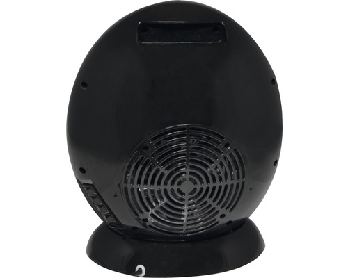 Schwarzer Heizlüfter mit runder Form und Schutzgitter