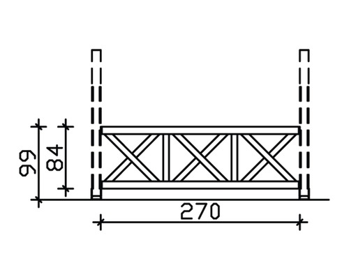Technische Zeichnung eines Zaunelements mit Maßen