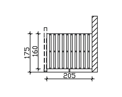 Technische Zeichnung eines Zauns mit den Maßen 175, 160 und 205.