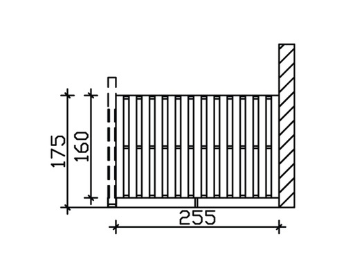 Technische Zeichnung eines Sichtschutzzauns mit Maßangaben.