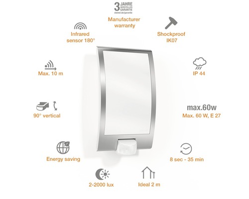 Steinel Sensor Außenwandleuchte 1-flammig 286x162 mm L 22 S edelstahl/weiß