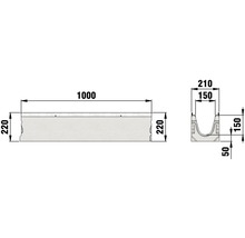 Hauraton Faserfix KS 150 Rinnenunterteil Typ 01 aus faserbewehrtem Beton 1000 x 210 x 220 mm-thumb-1