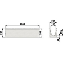 Hauraton Faserfix KS 150 Rinnenunterteil Typ 010 aus faserbewehrtem Beton 1000 x 210 x 265 mm-thumb-1