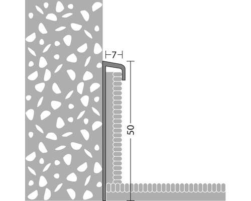 Skizze eines Abschlussprofils mit den Maßen sieben und fünfzig Millimeter.