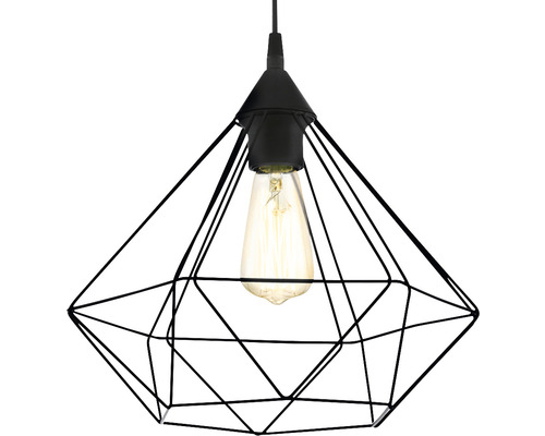 Schwarze Hängelampe im Diamantdesign mit Glühbirne