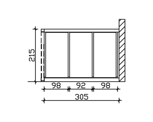 Technische Zeichnung einer Fensterkonstruktion mit Maßangaben.