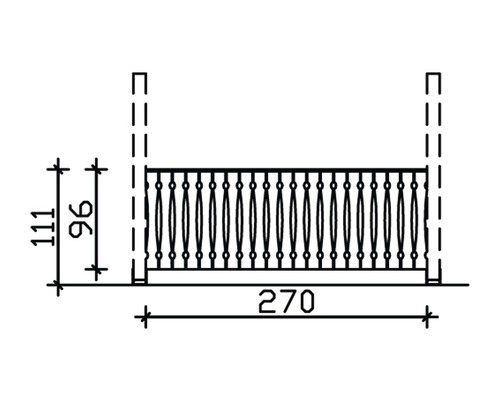 Technische Zeichnung eines Balkongeländers mit Maßangaben