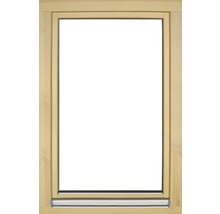 Holzfensterrahmen mit silberfarbener Fensterbank