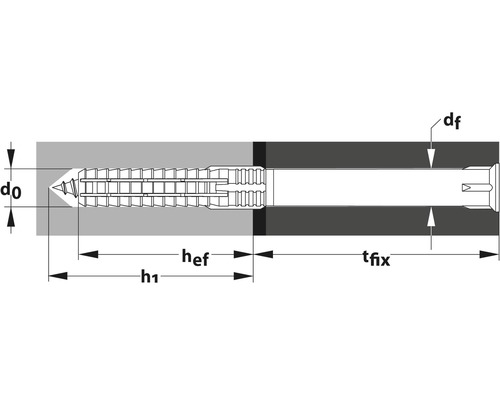 Diagramm einer Schraube mit dazugehörigen Bemaßungen