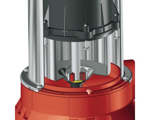 Detailansicht einer Tauchpumpe mit Schnittdarstellung der inneren Struktur