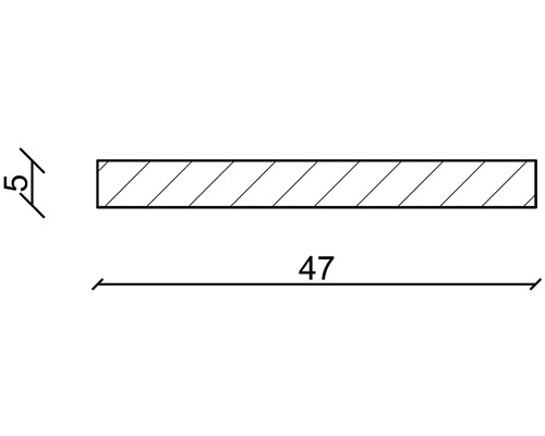Technische Zeichnung eines Holzstücks mit den Maßen fünf mal 47 Millimeter
