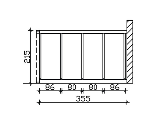 Technische Zeichnung eines Raumteilers mit Maßangaben.