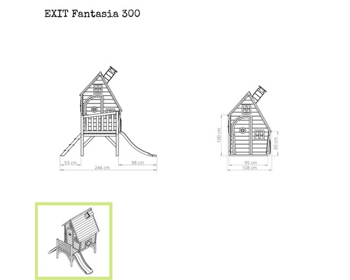 Technische Zeichnung EXIT Fantasia 300 Spielhaus mit Maßen