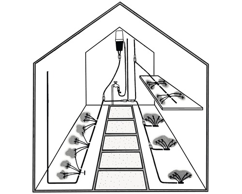Gewächshaus mit Bewässerungssystem für Pflanzen