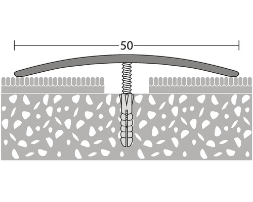 Darstellung eines Übergangsprofils mit Schraube und Dübel in einer 50 Zentimeter breiten Fuge