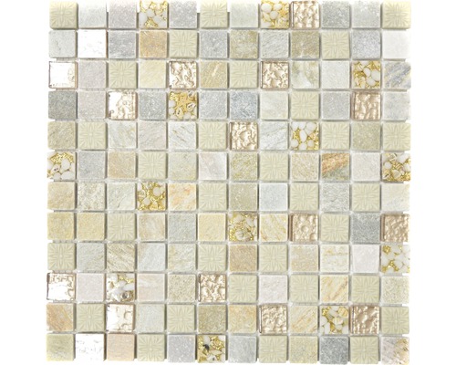 Glasmosaik mit Naturstein XCM CR27 30,0x30,0 cm silber Mosaikfliese mit Stein- und Glasoptik
