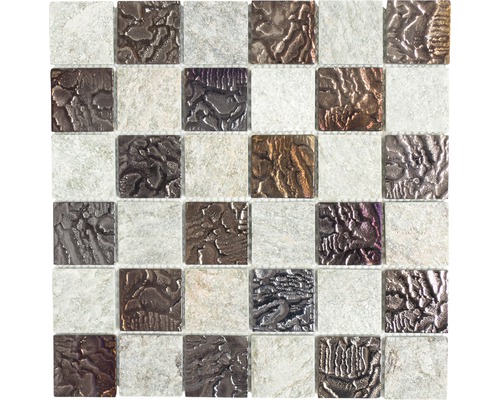 Glasmosaik mit Naturstein XCM CR73 30,0x30,0 cm grau Mosaikfliese mit unterschiedlichen Oberflächenstrukturen