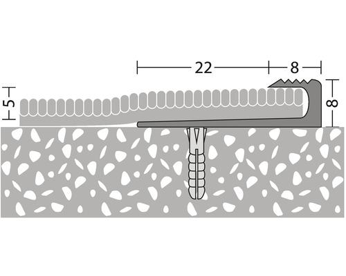 Schema einer Teppichschiene mit den Maßen 22, 8 und 5