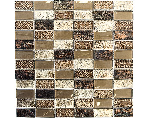 Glasmosaik mit Naturstein XCM CRS6 30,0x30,0 cm braun Mosaikfliese mit Glas- und Steinelementen