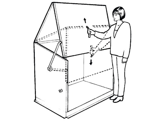 Skizze einer Person, die eine Mülltonnenbox öffnet