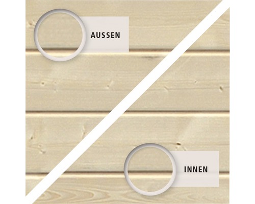 Außen- und Innenansicht einer Holzwand