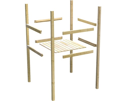 Holzkonstruktion für ein Gartenhaus aus Holzlatten und -pfosten