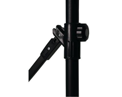 Detailaufnahme eines Stativs mit Feststellhebel und Drehknopf