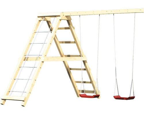 Holzschaukelgerüst mit Strickleiter und zwei Schaukeln