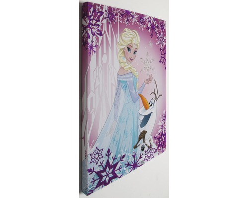 Leinwanddruck mit einer Abbildung von Eiskönigin Elsa und Schneemann Olaf