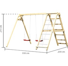 Spielgerüst aus Holz mit zwei Schaukeln und Kletterleiter, Maße 213 x 308 x 264 cm