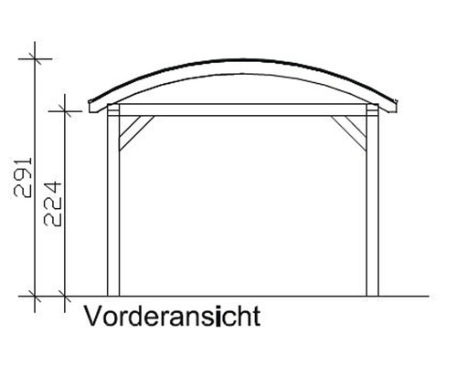 Technische Zeichnung einer Terrassenüberdachung mit Maßangaben