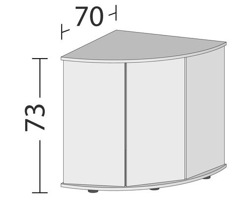 Eckunterschrank mit den Maßen 70 mal 73 Zentimeter