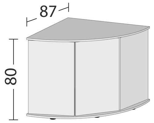 Illustration eines Eckunterschranks mit den Maßen 87 mal 80 Zentimeter.