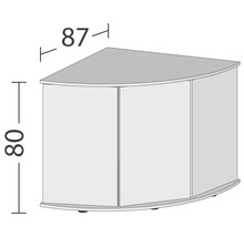 Illustration eines Eckschranks mit den Maßen 87 mal 80 Zentimeter.