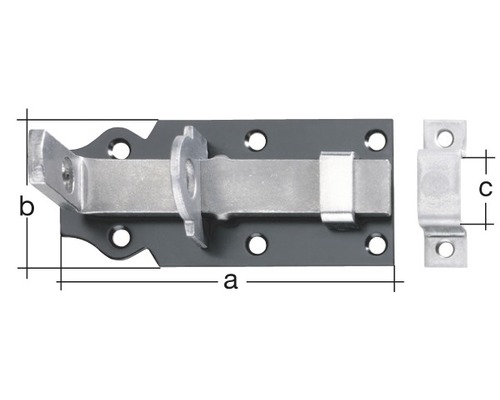 Türriegel mit Gegenstück und Maßangaben