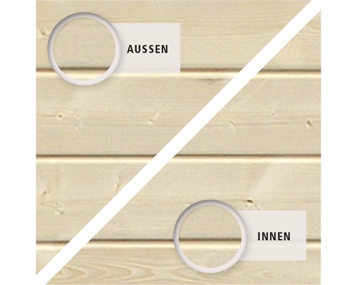 Holzwand mit Kennzeichnung für Aussen und Innen